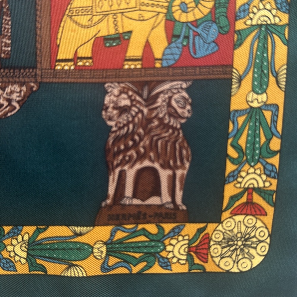Hermes Torana deep green silk scarf. Made in France - Picture 4 of 8
